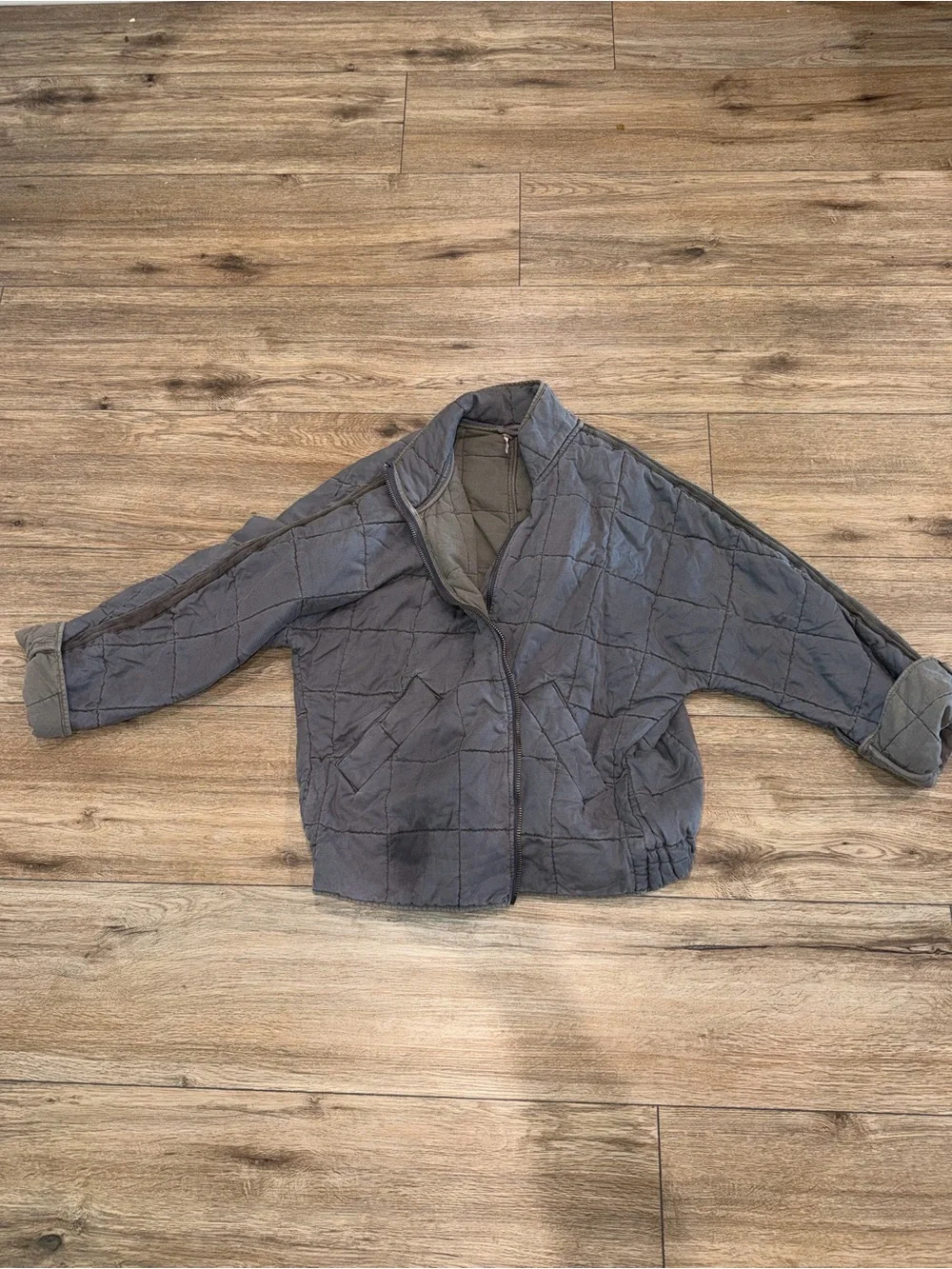 Free People Women’s Quilted Grey Puffer Jacket